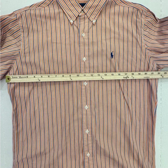 Ralph Lauren Custom Fit Button Down Shirt Men’s Medium Orange Blue Stripe - Picture 6 of 8